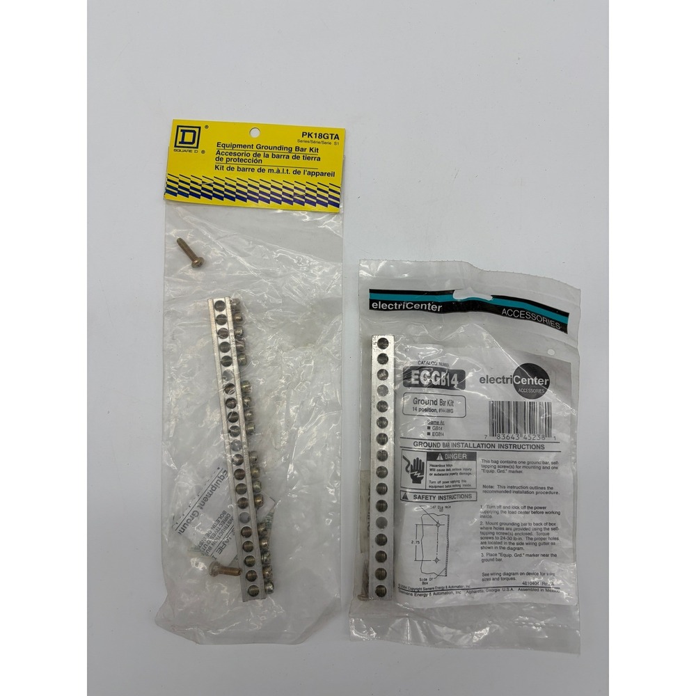 Lot of 2 Grounding Bar Kits Square D PK18GTA 18-Pos & electriCenter ECGB14
